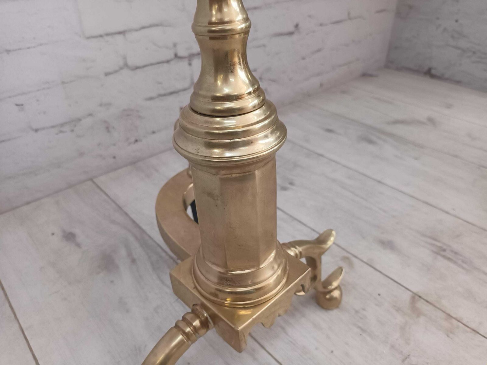 Antique Victorian Solid Brass Pair Fire Dogs Andiron Very Large Ball Top Chenets Rare photo vintage