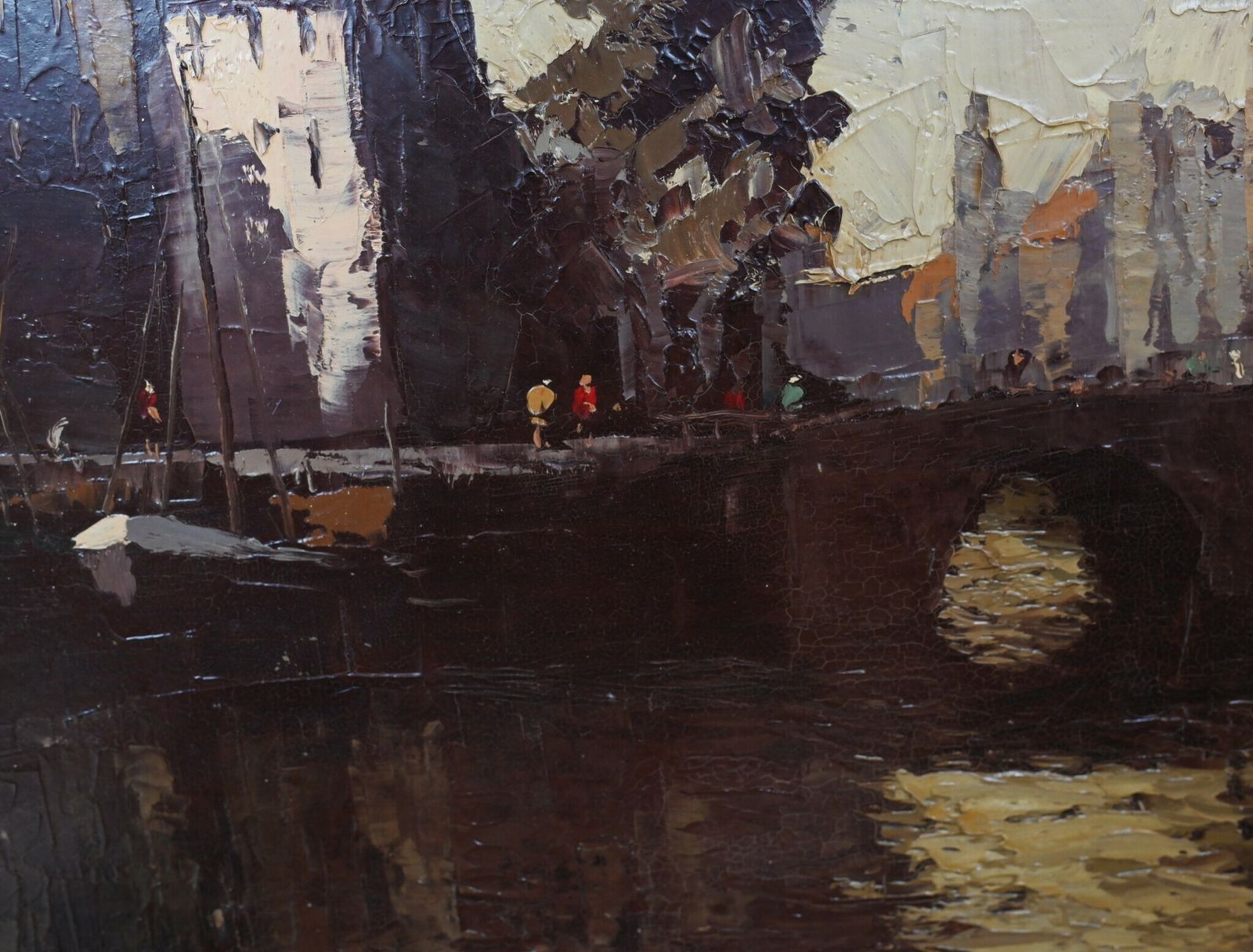 German Expressionist Oil Painting Canal Scene After Hein Hoppmann photo 1850.0