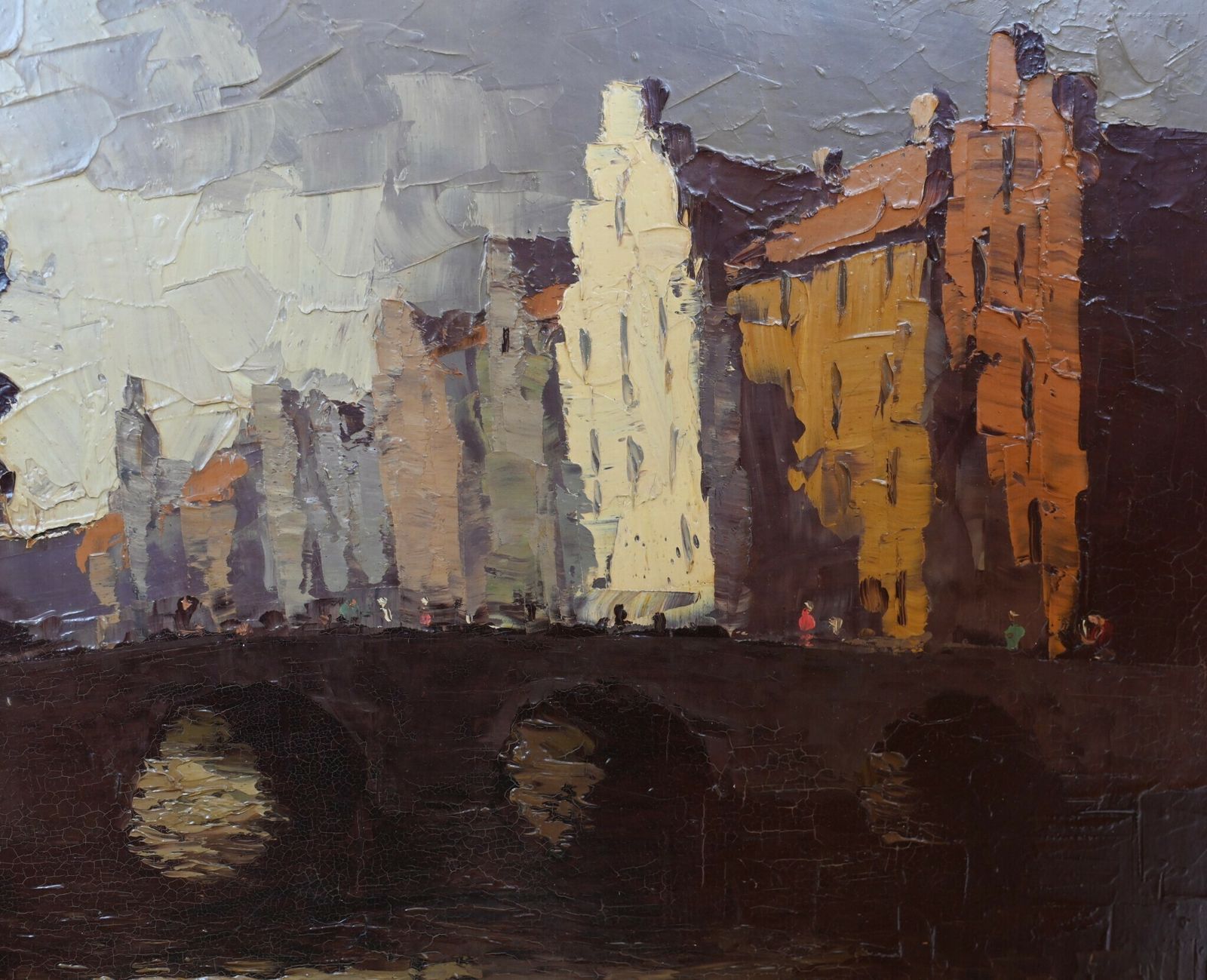 German Expressionist Oil Painting Canal Scene After Hein Hoppmann photo vinterior