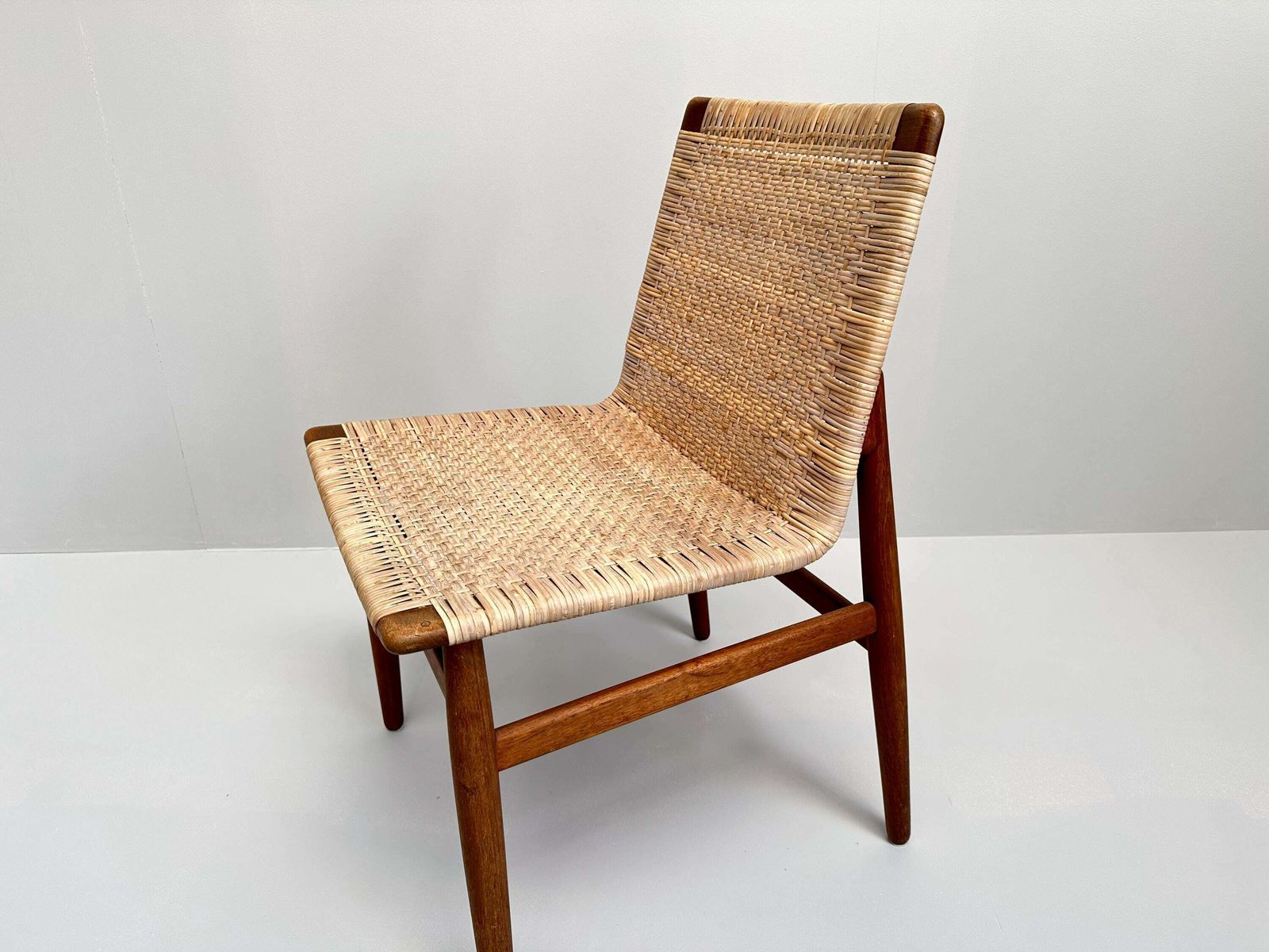Jørgen Høj Teak And Rattan Chair For Thorald Madsen, Copenhagen Denmark 1950's photo for sale