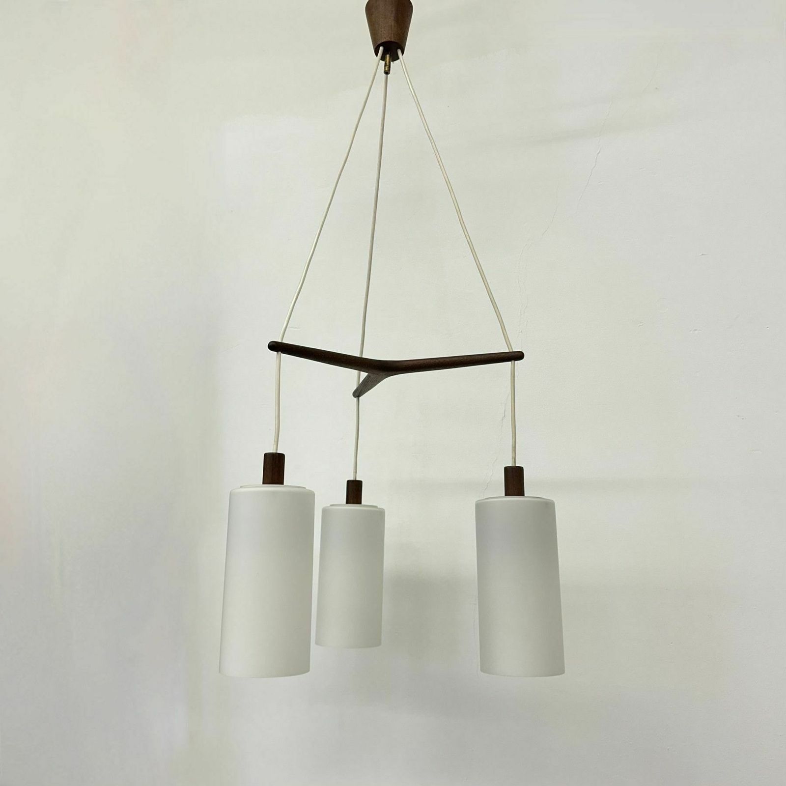 707.0 Mid Century Design Pendant Lamp Teak And Opaline Glass , 1970s photo