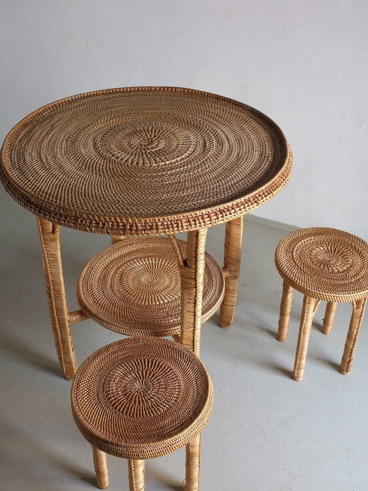 Vintage Woven Wicker Table Set | Patio Garden | 1980s photo Furniture