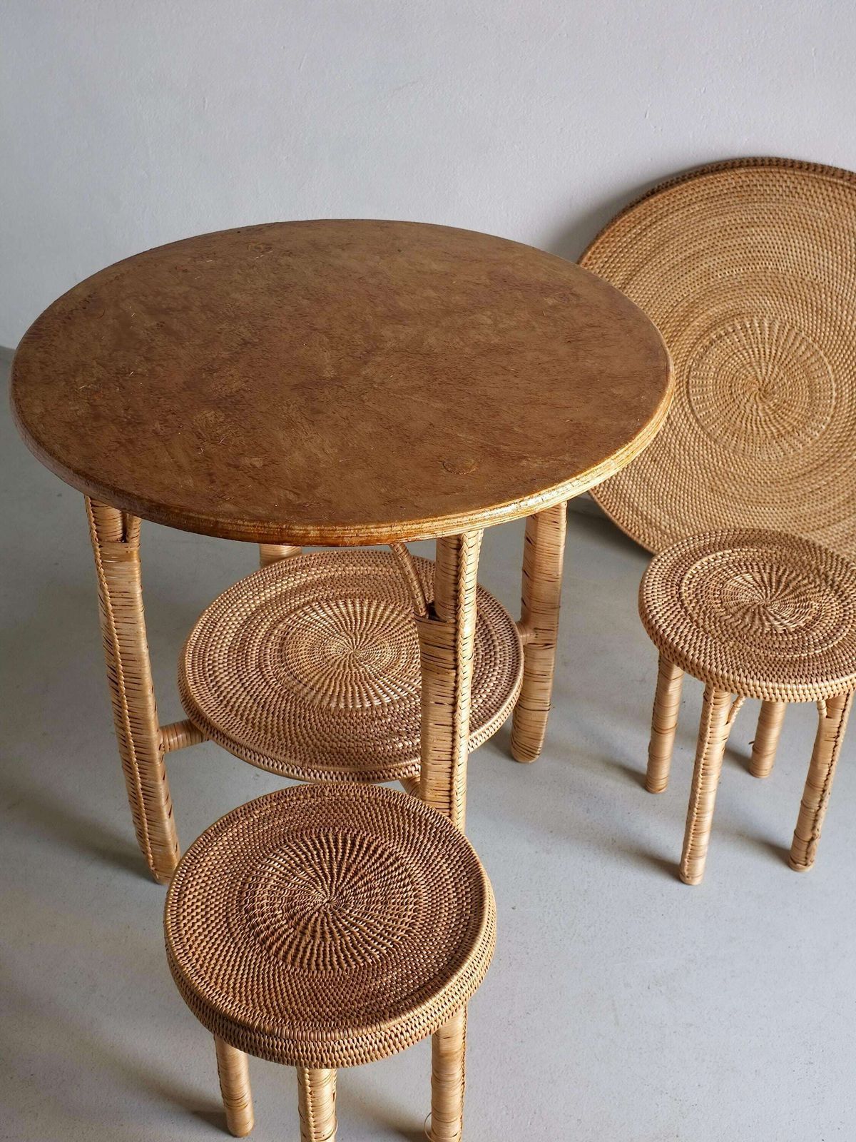 Vintage Woven Wicker Table Set | Patio Garden | 1980s photo 1146.0