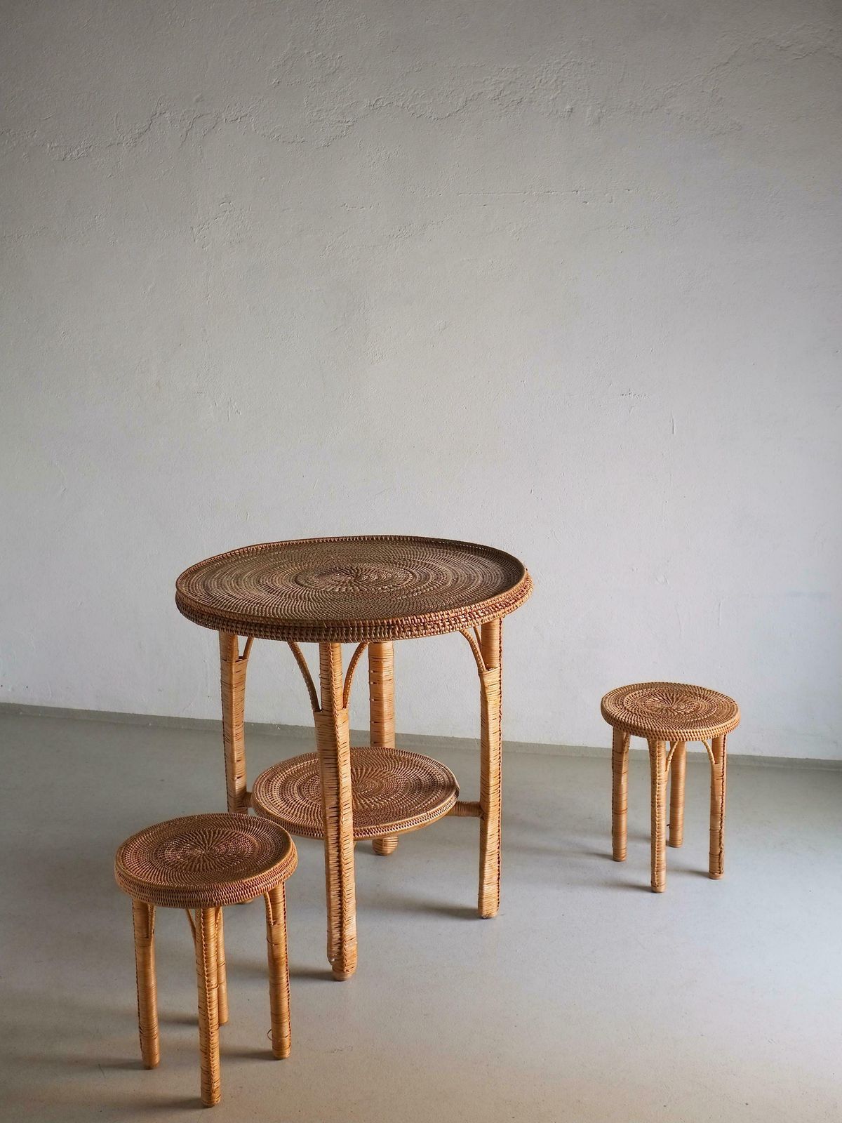 Vintage Woven Wicker Table Set | Patio Garden | 1980s photo buy