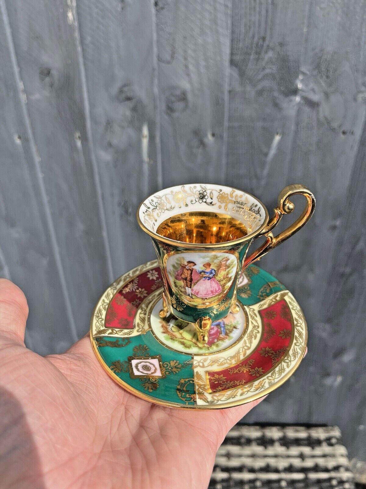 Vintage L Parbus Old Vienna Fragonard Gilt Cabinet Demitasse Coffee Cup & Saucer