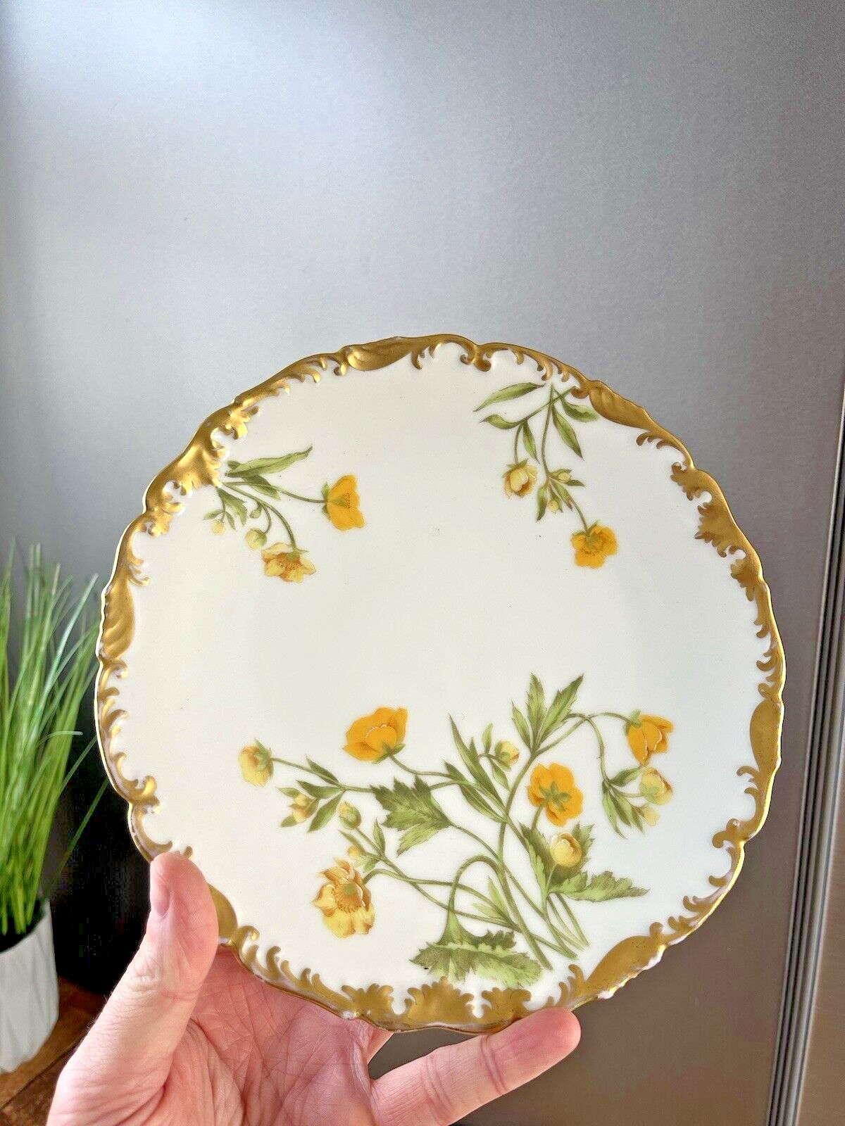 1 Antique Tressemanes & Vogt T&V Limoges Buttercup Floral Gold Gilt Plate photo buy