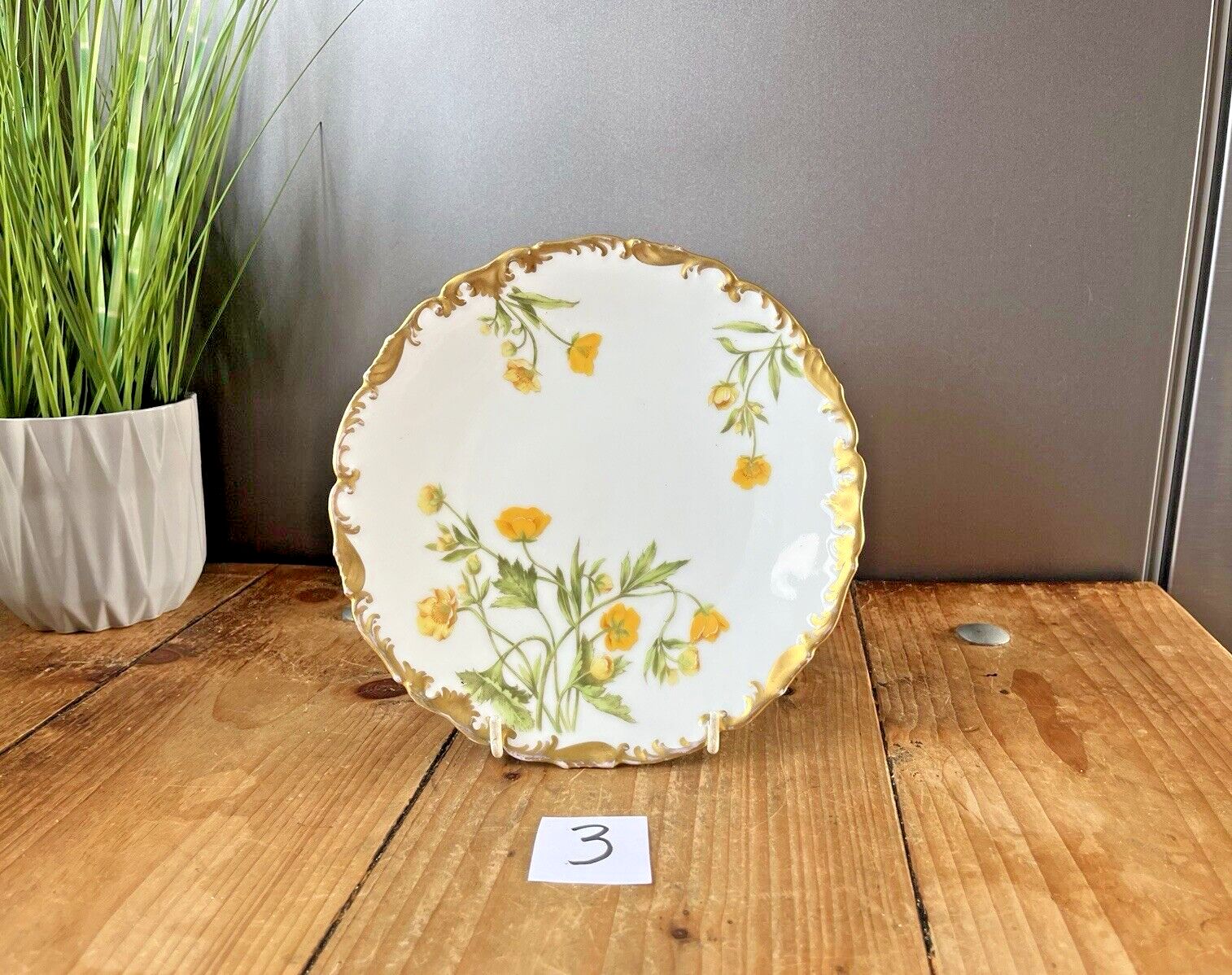 1 Antique Tressemanes & Vogt T&V Limoges Buttercup Floral Gold Gilt Plate photo vintage