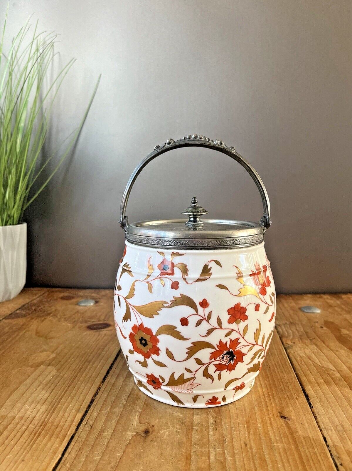 Stunning Rare Antique C1870 Wedgwood Imari Floral Gilt Biscuit Barrel Jar Z378 photo 250.0