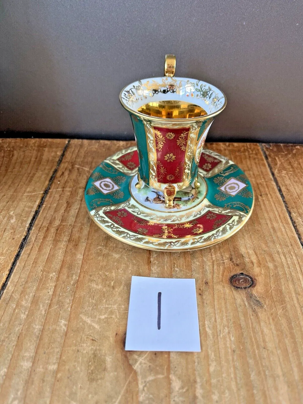 photo for sale Vintage L Parbus Old Vienna Demitasse Fragonard Gilt Cabinet Coffee Cup & Saucer