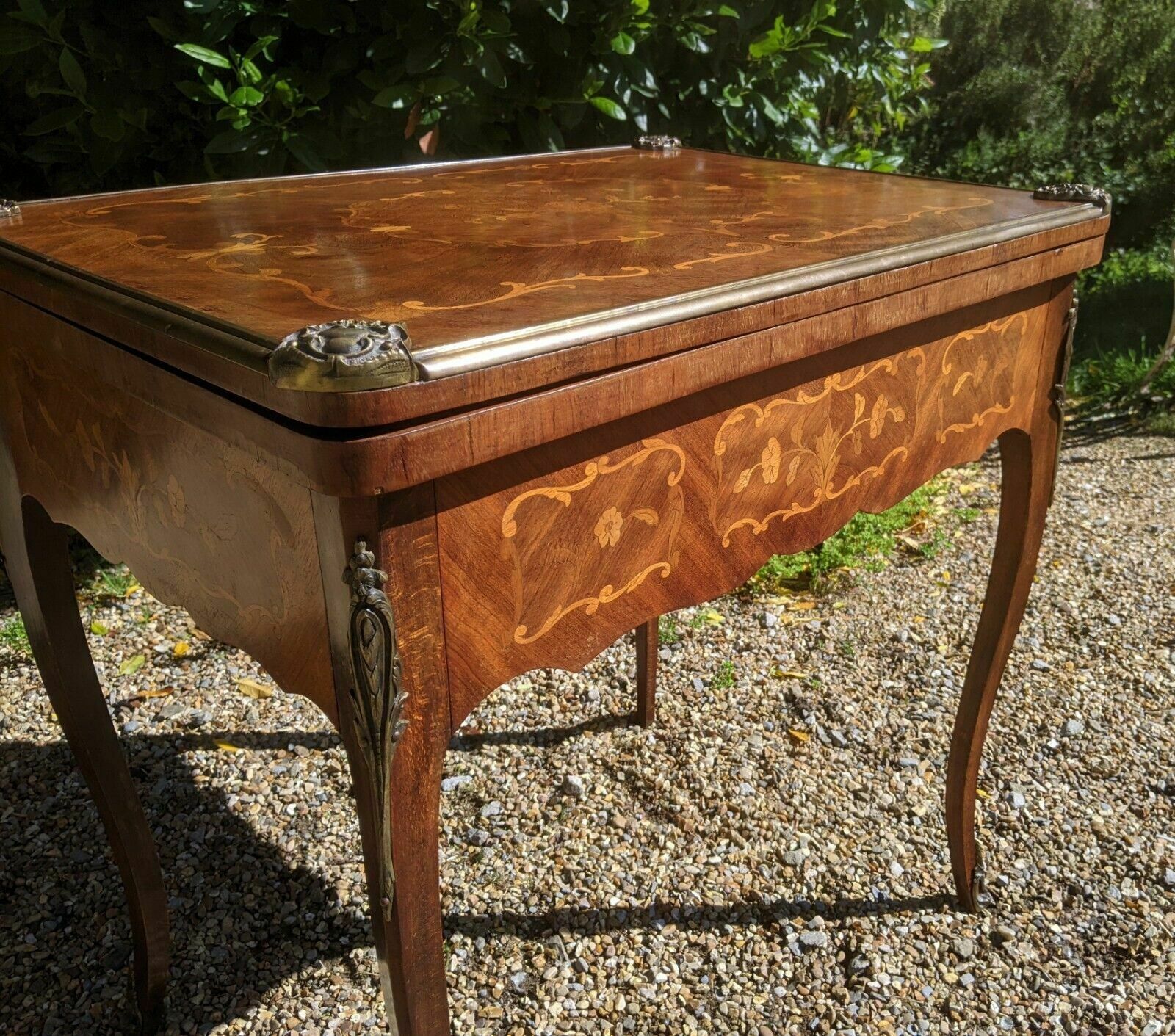 Antique French Walnut Parquetry Card Table 19th Century Backgammon photo for sale
