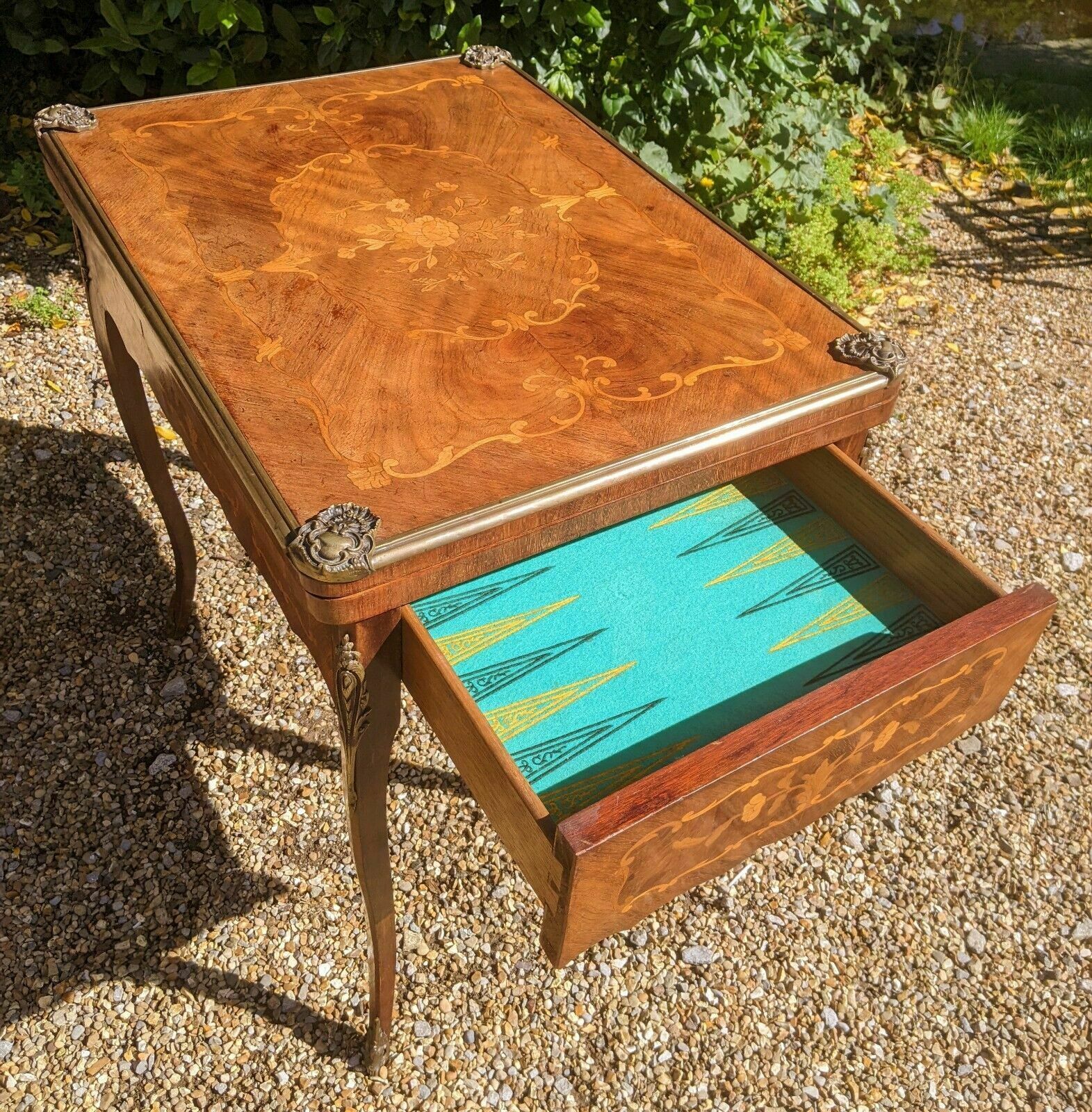 photo furniture Antique French Walnut Parquetry Card Table 19th Century Backgammon