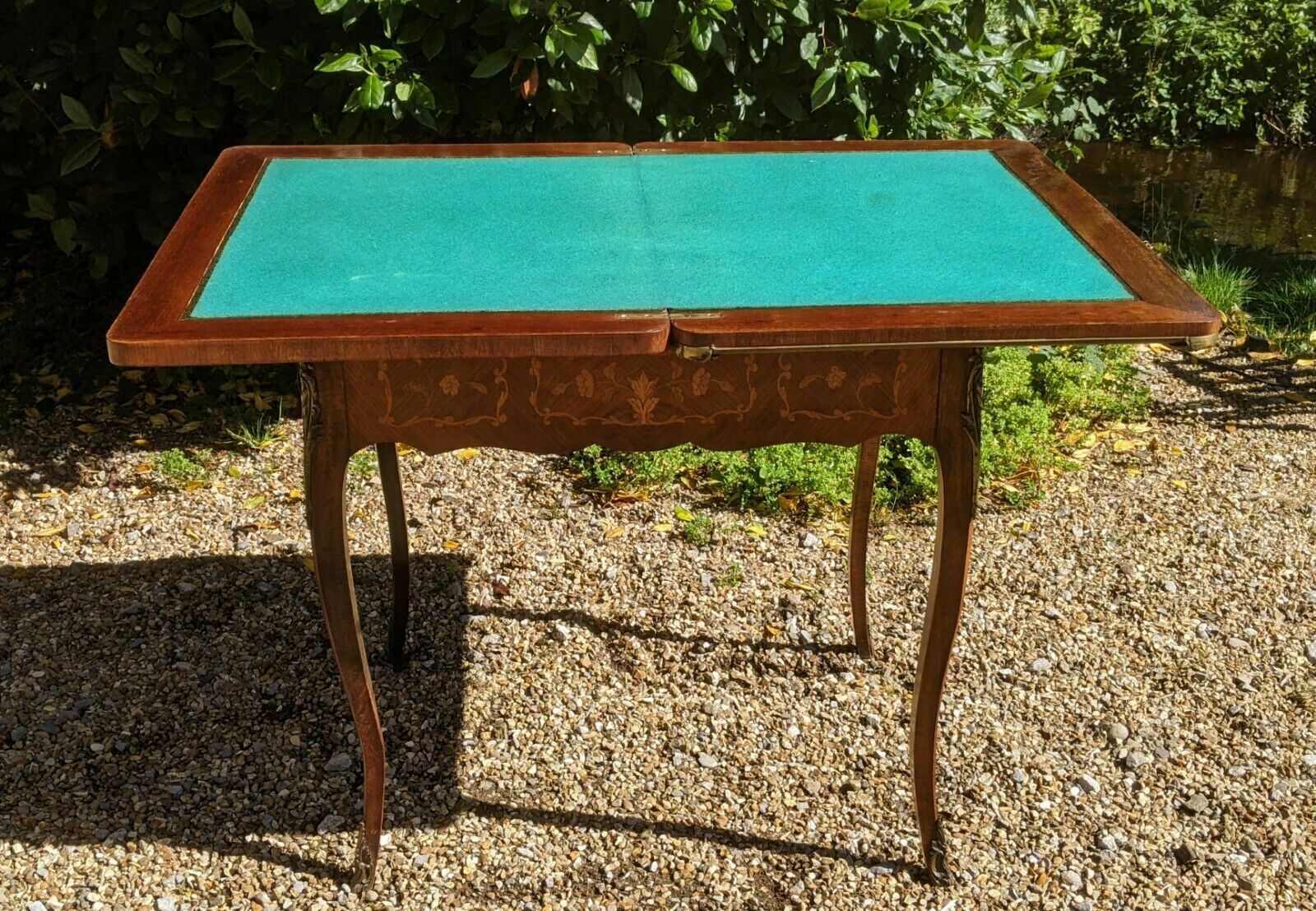 photo for sale Antique French Walnut Parquetry Card Table 19th Century Backgammon