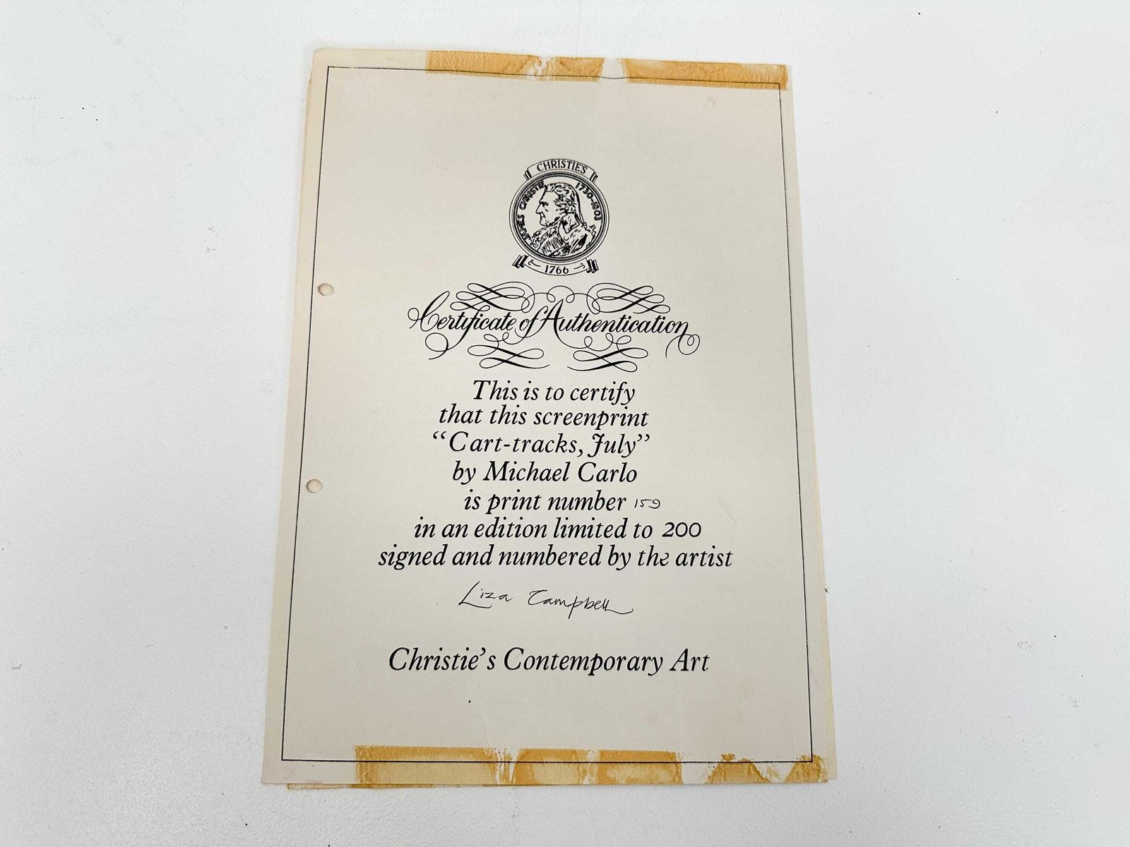 Christie's Contemporary Art   Michael Carlo   Cart Tracks, July (Screen Print, #159/200) photo vintage