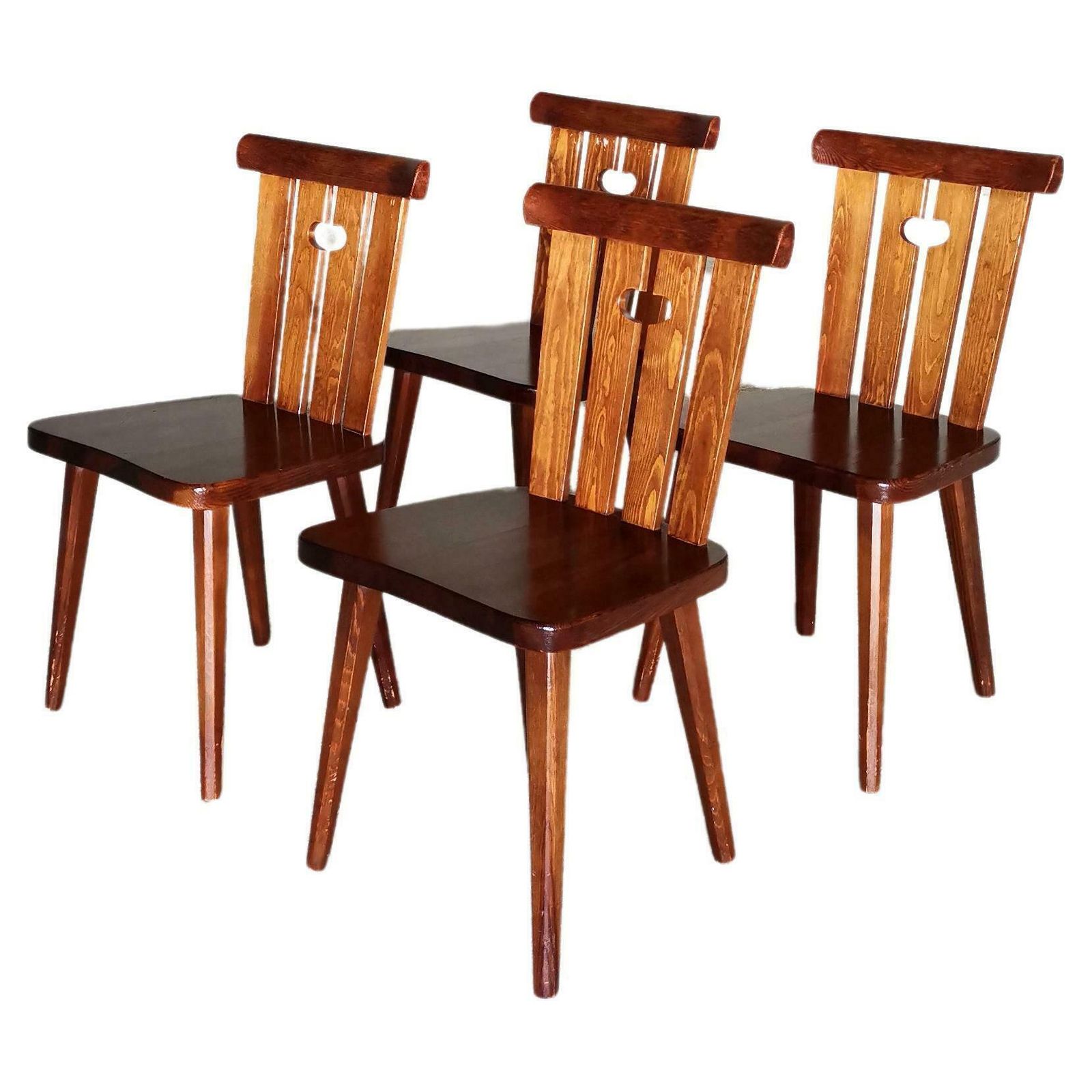 Set Of 4 Iconic Göran Malmvall Dining Chairs In Solid Oregon Pine, Sweden 1940s