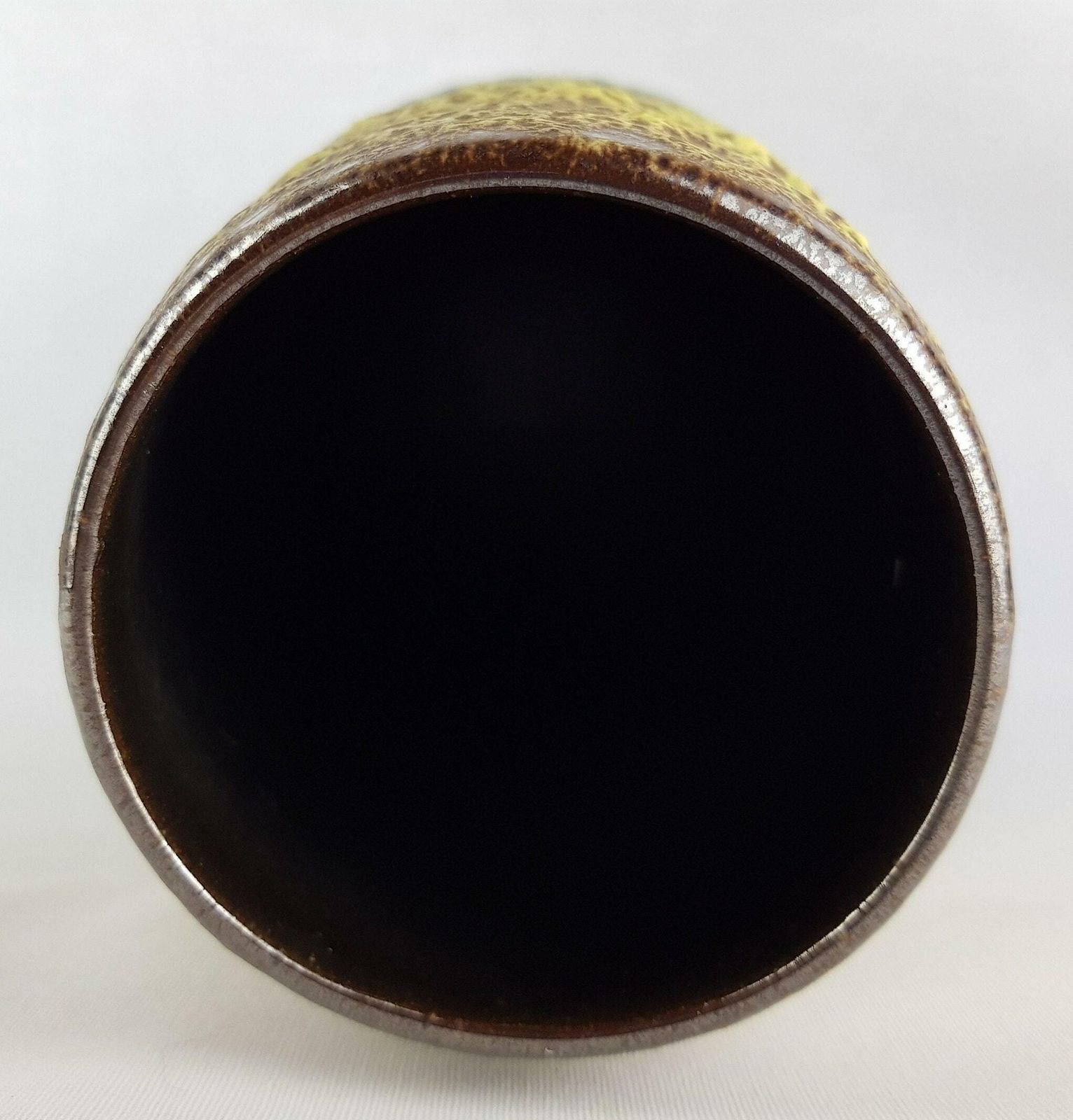 Large Vintage Steuler Keramik Blue Vase With Yellow Fat Lava Glaze 4373/3 West German Pottery 1960s photo vinterior