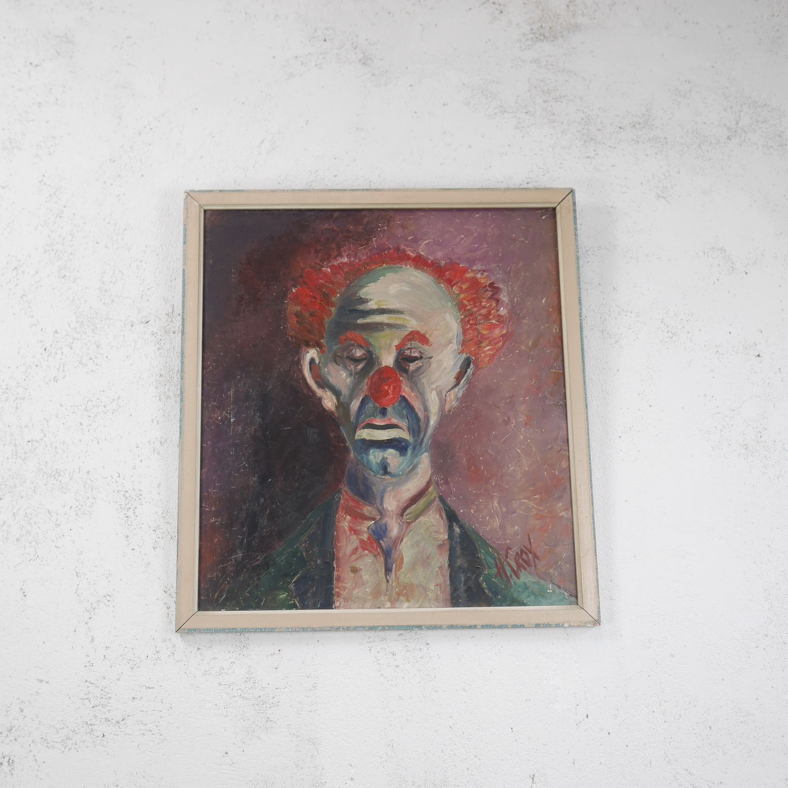 Vintage Oil On Board Portrait Painting Of Bimbo The Clown Framed Signed photo buy