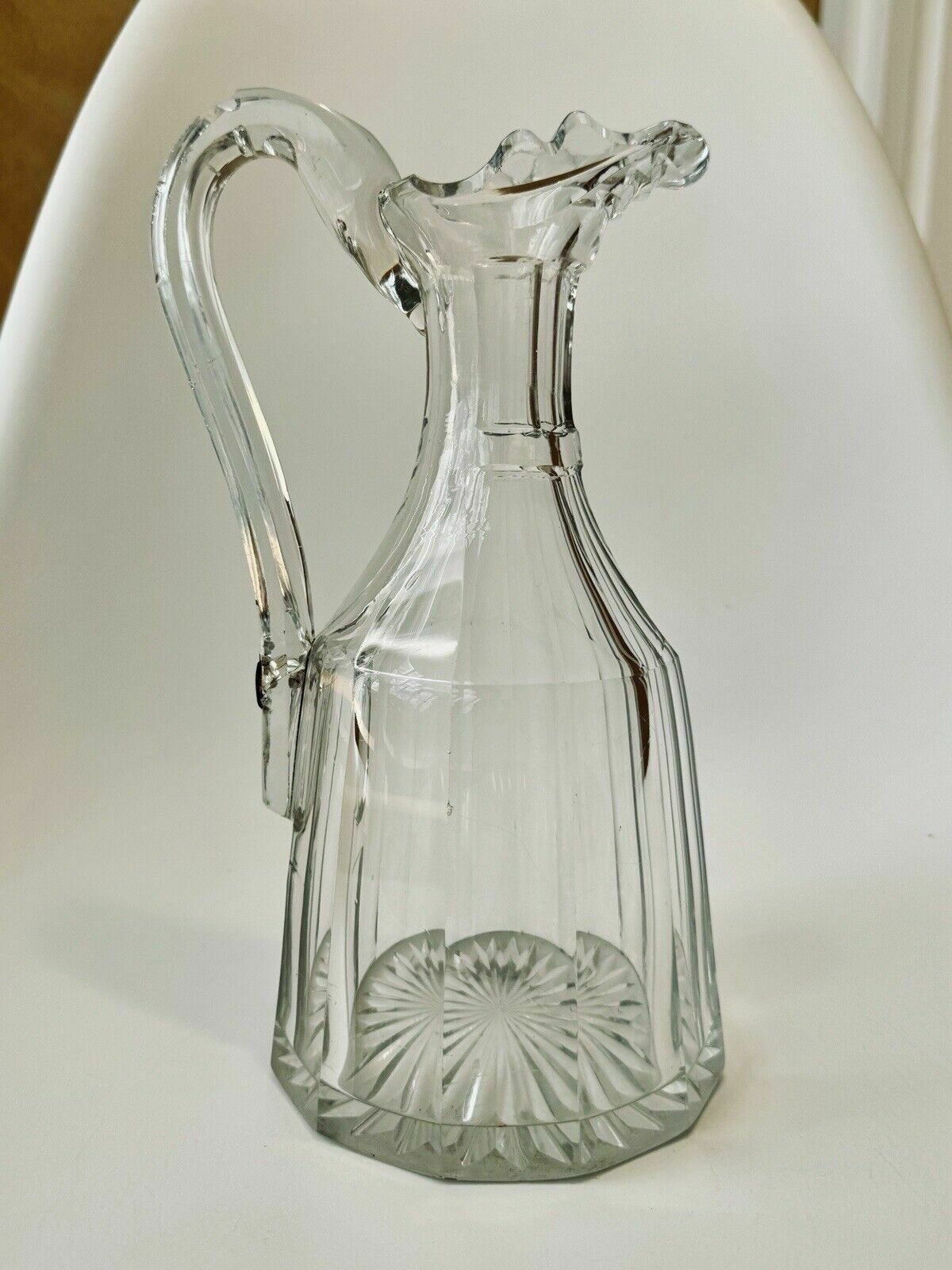 Large Georgian Cut Glass Claret Jug, Swan Neck Handle With Historic Repair