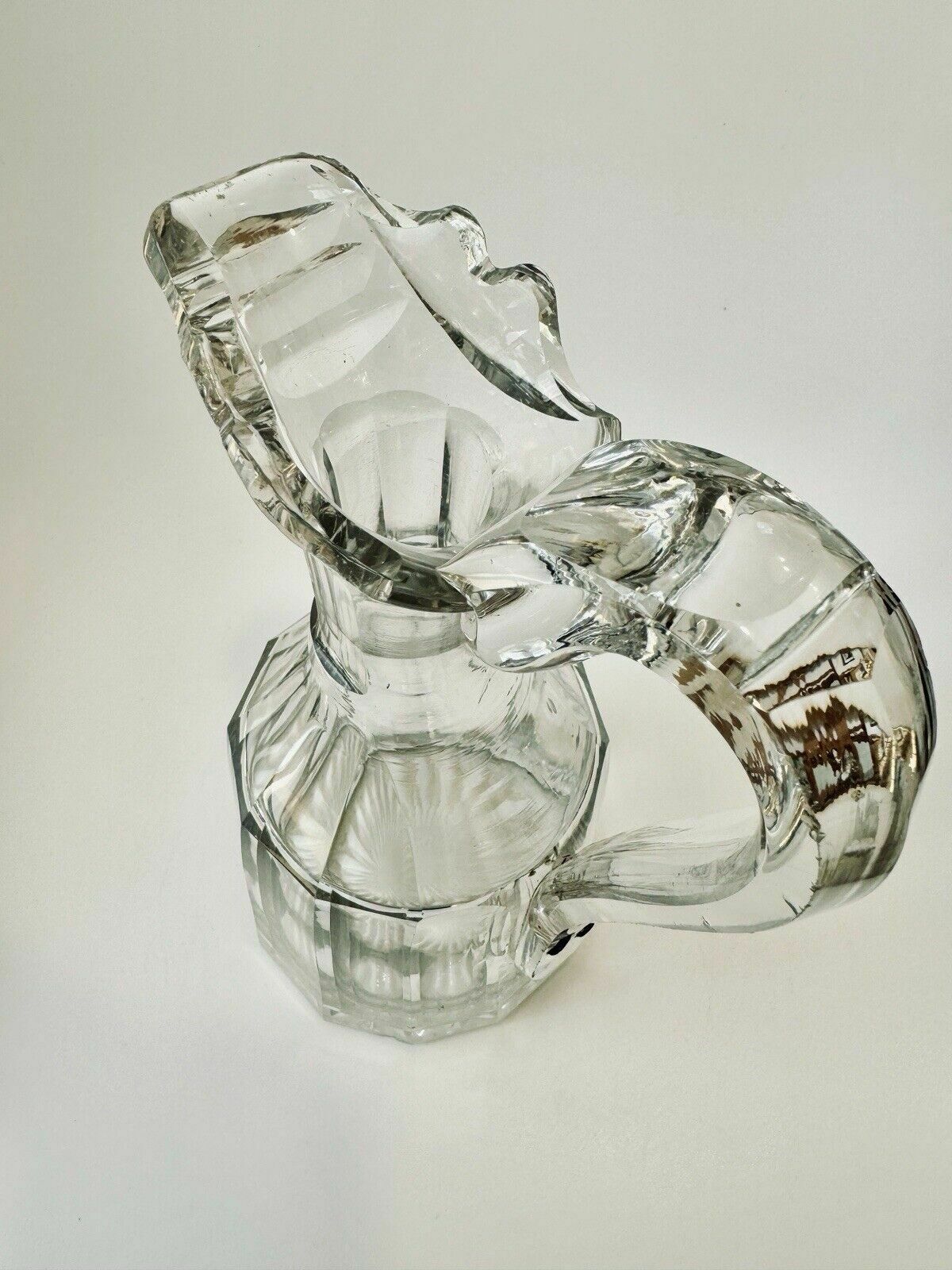 Large Georgian Cut Glass Claret Jug, Swan Neck Handle With Historic Repair photo for sale