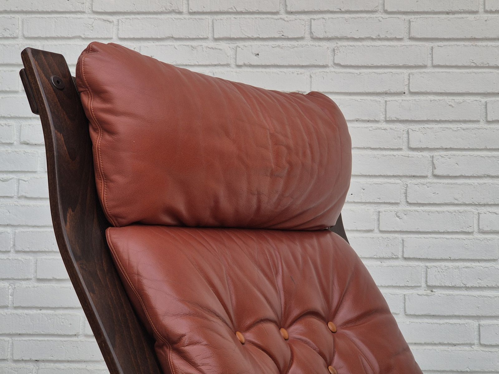 1970s, Scandinavian Design, Lounge Chair, Original Very Good Condition, Brown Leather. photo buy