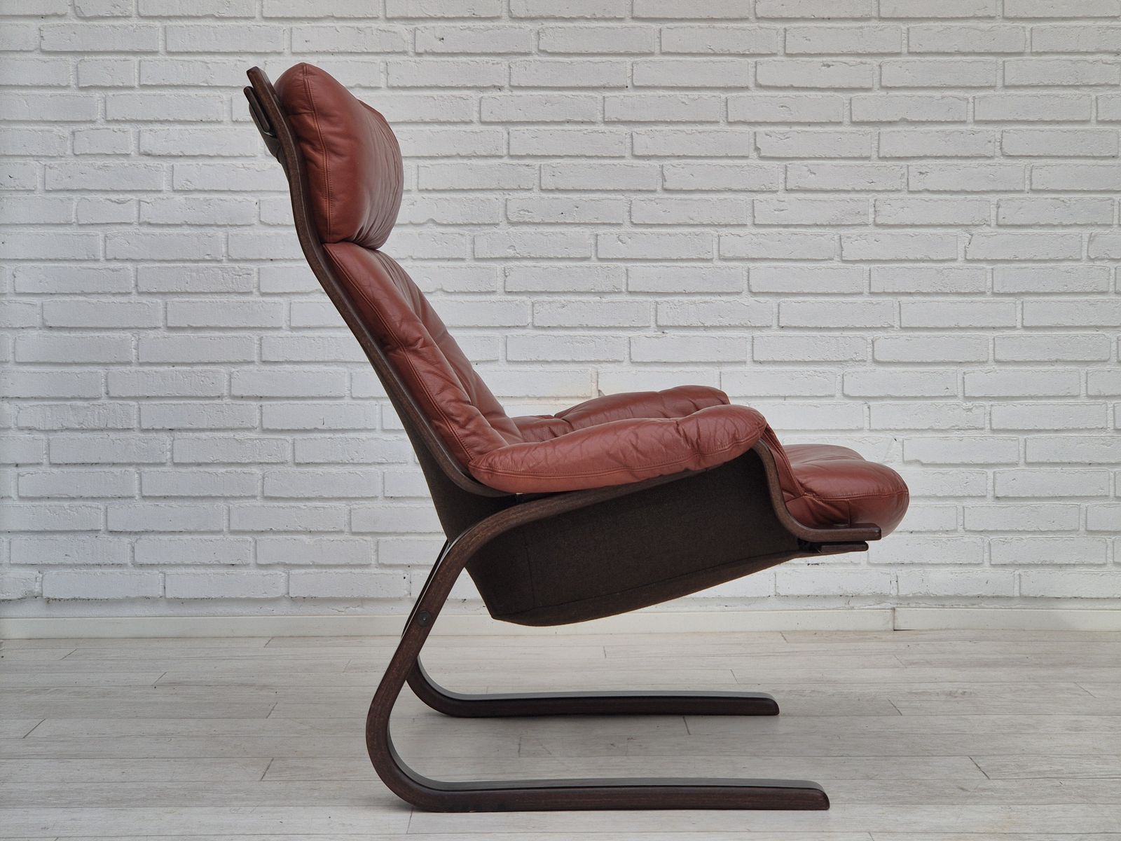 photo furniture 1970s, Scandinavian Design, Lounge Chair, Original Very Good Condition, Brown Leather.