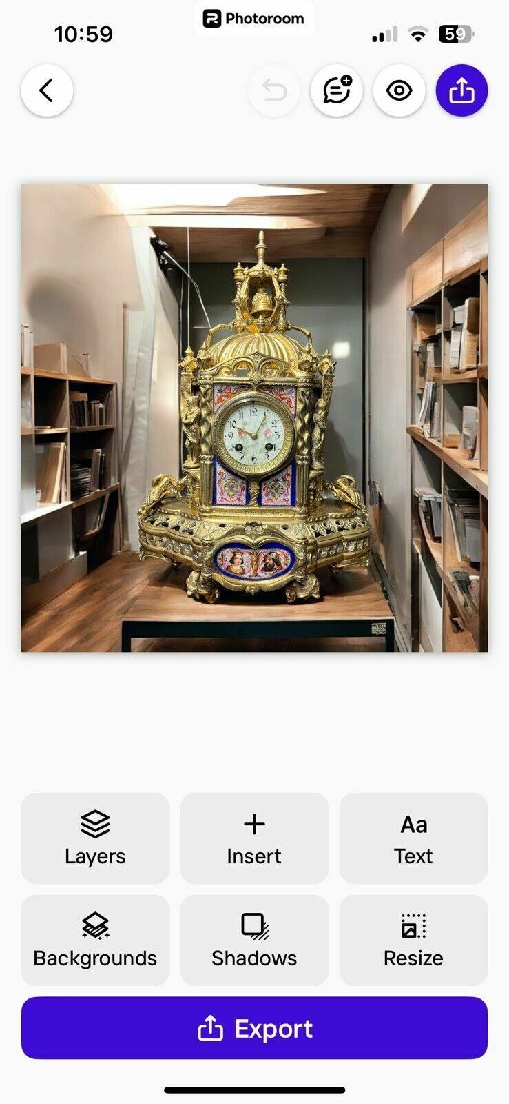 photo buy Victorian Brass Clock Under Glass Done, Porcelain Painted Panels Of Royalty
