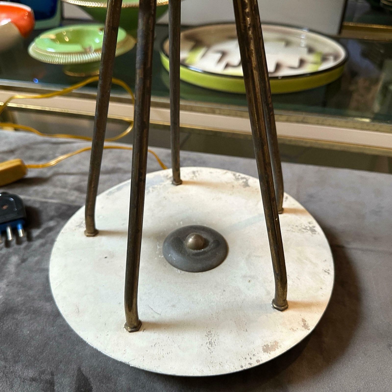 1950s Stylish Mid Century Modern Brass And Red Glass Italian Table Lamp photo buy
