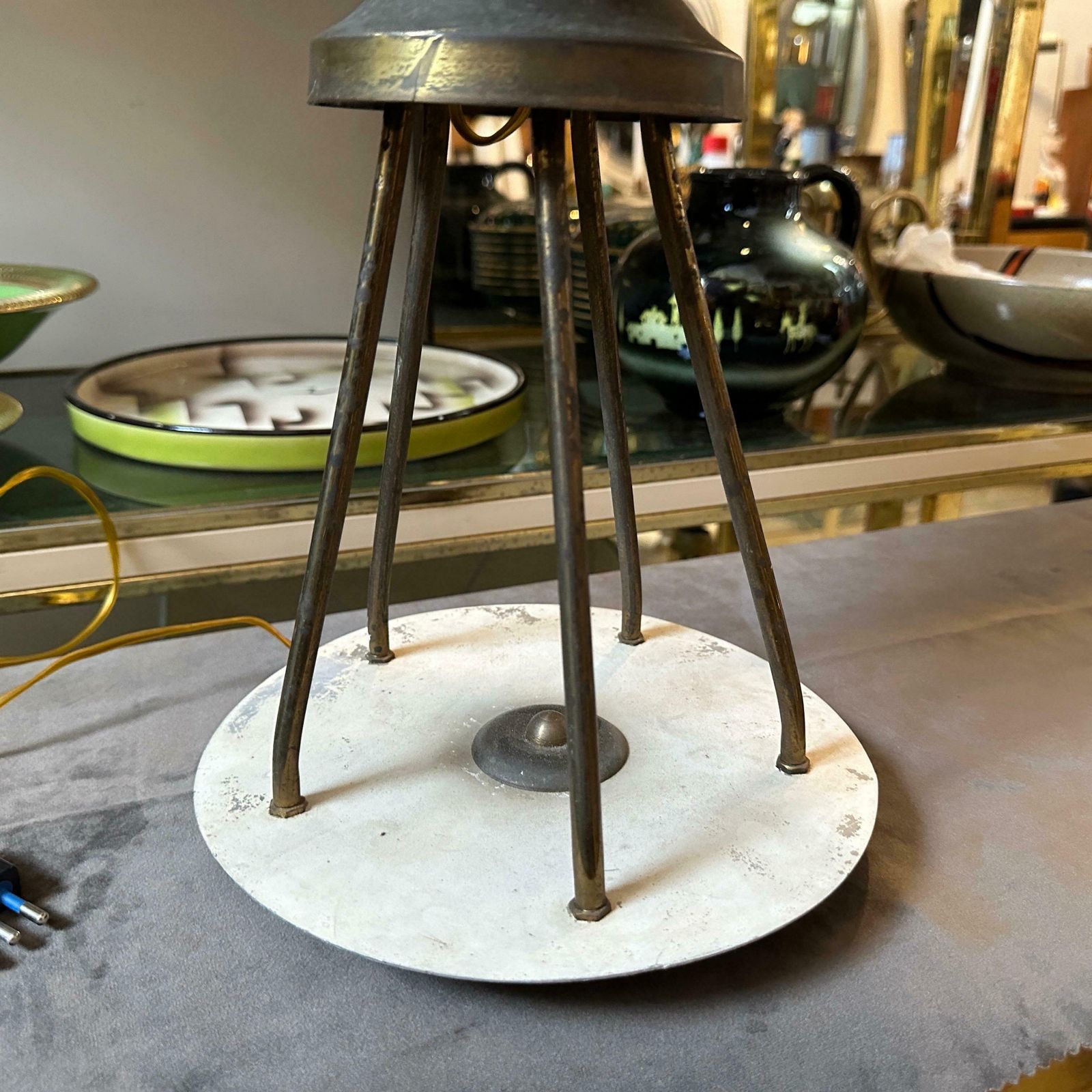 1183.0 1950s Stylish Mid Century Modern Brass And Red Glass Italian Table Lamp photo