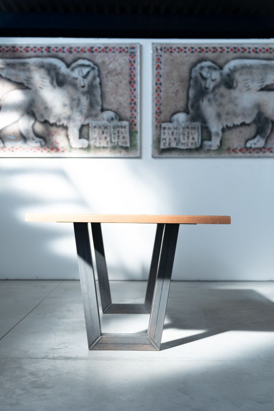 Industrial Style Handcrafted Dining Table With Brushed Fir Top And Brushed Iron Legs (2020) photo Furniture