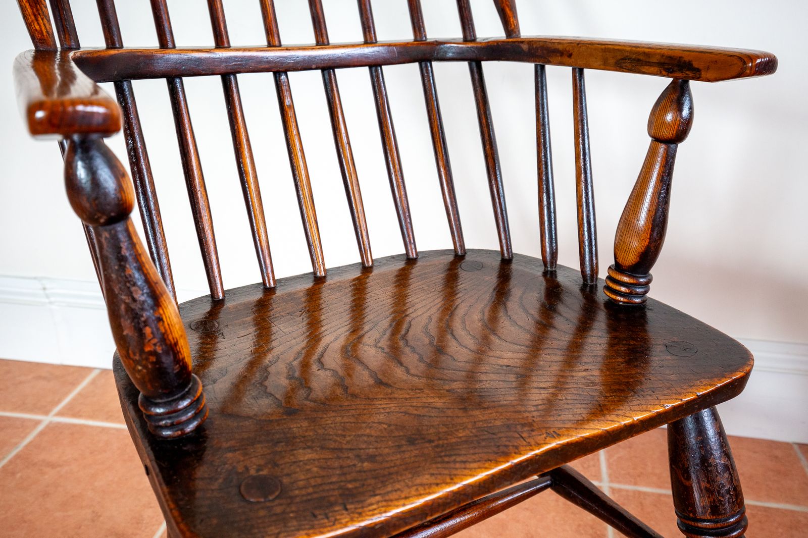 Antique Windsor Chair 1840 Large High Back Hoop Back Stick Back Windsor Armchair Country House Early V.Ictorian 19th Centu Farmhouse R.Ustic Craftsman photo vinterior