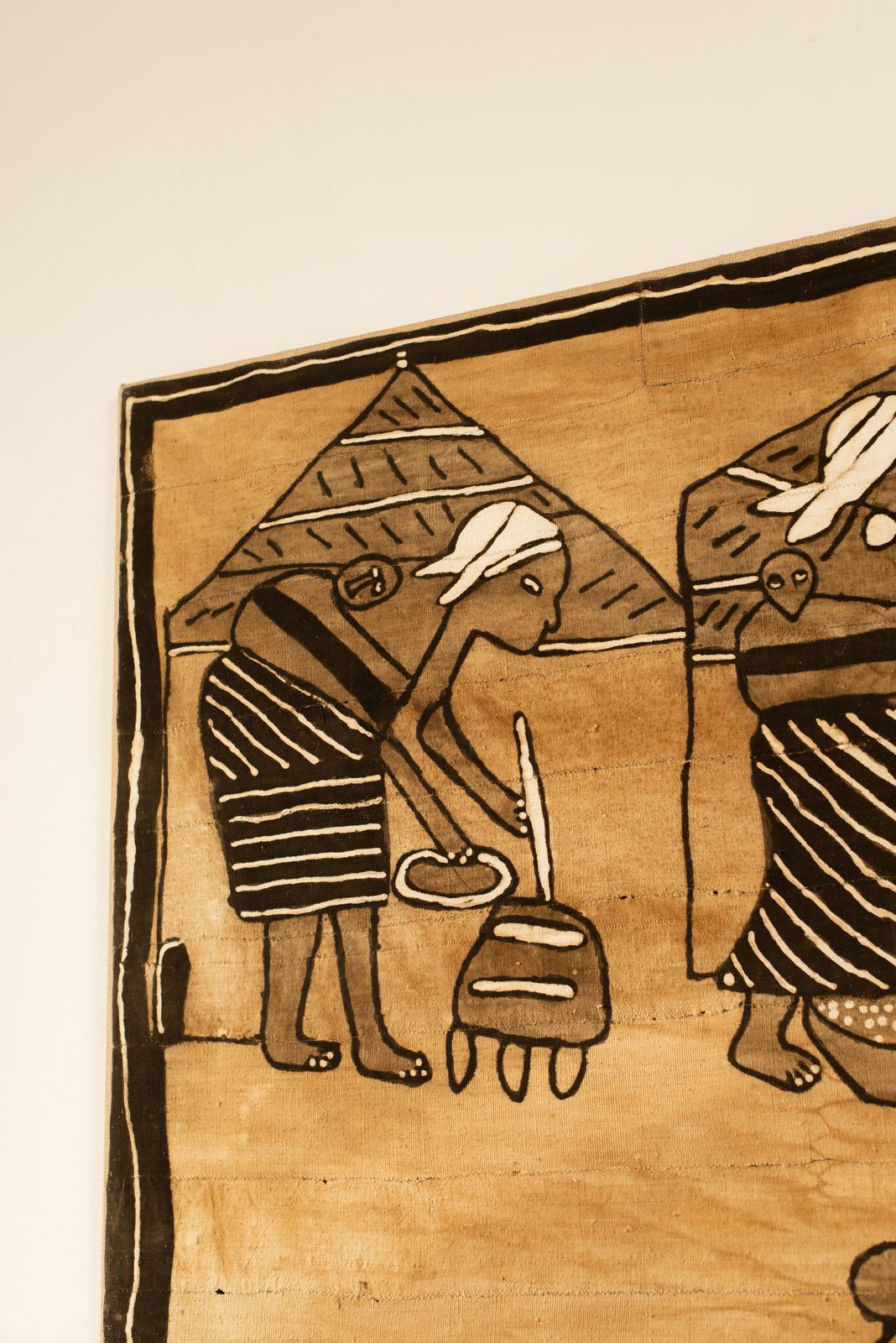 Mid Century Hand Painted Korhogo Cloth Artwork C1960/70 photo for sale