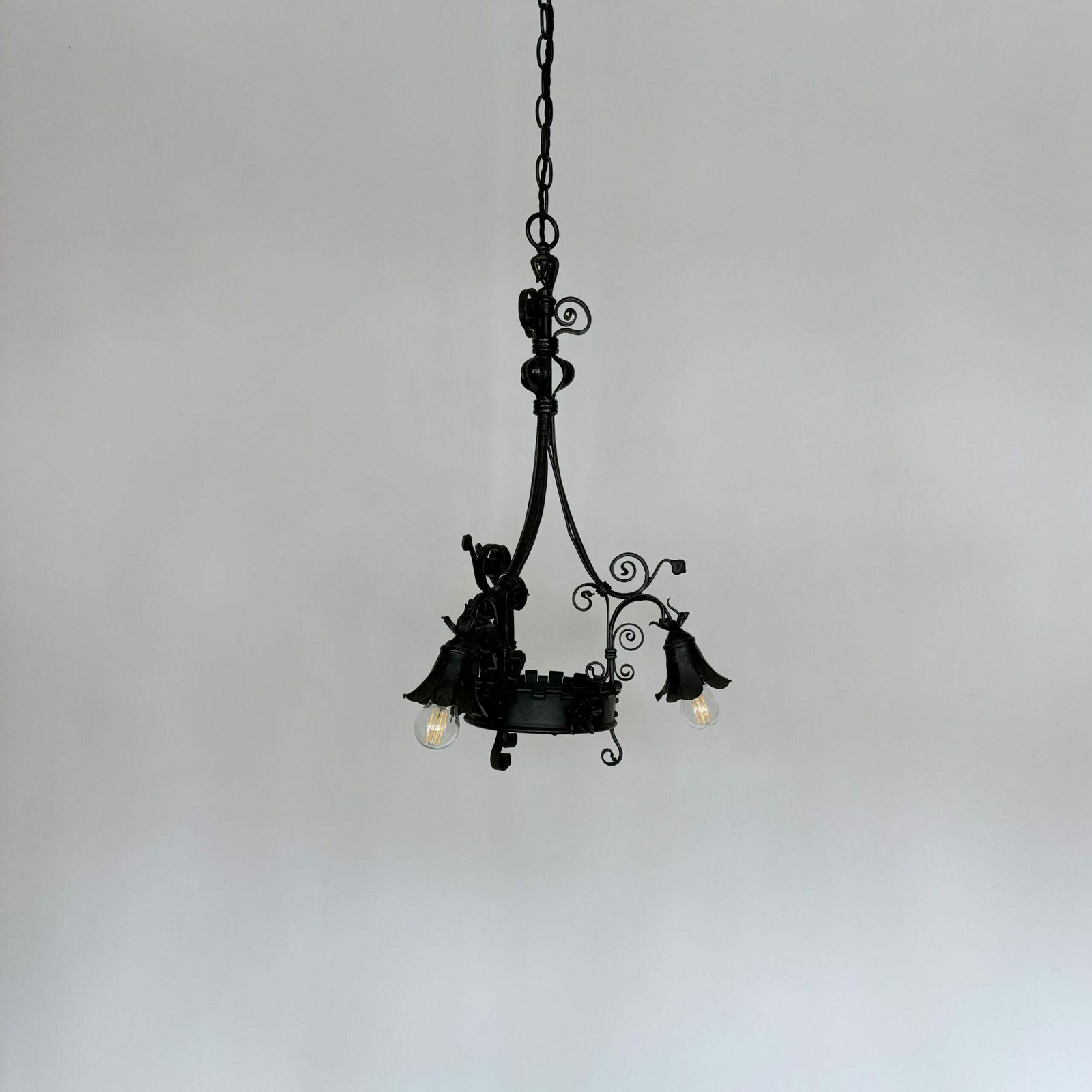 Ornate French Black Wrought Iron Chandelier photo vinterior