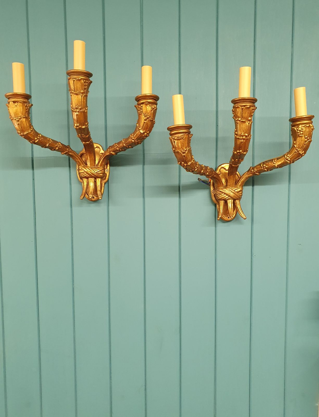 Pair Of Three Arm Gilt French Wall Lights