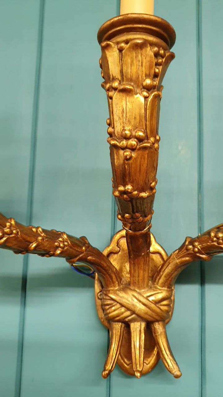 Pair Of Three Arm Gilt French Wall Lights photo vintage