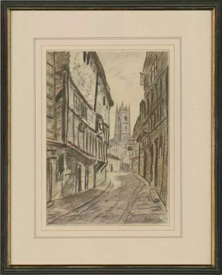 Henry E. Foster (1921 2010)   1960 Charcoal Drawing, Fish Street, Shrewsbury
