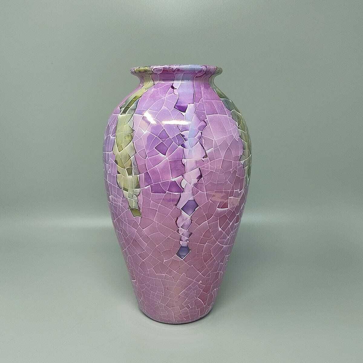 1990s Astonishing Giuseppe Locci Polycrome Craquelé Vase In Sardinian Ceramic. Made In Italy photo for sale