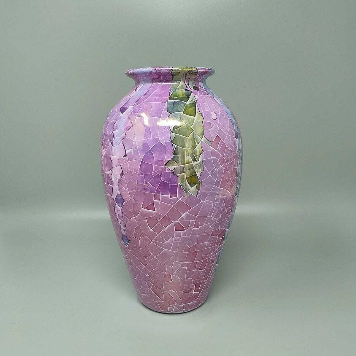 1990s Astonishing Giuseppe Locci Polycrome Craquelé Vase In Sardinian Ceramic. Made In Italy photo vinterior