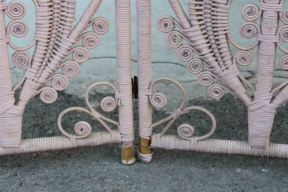 Separè Screen In Hand Woven Bamboo Italian 1960 Pink photo buy