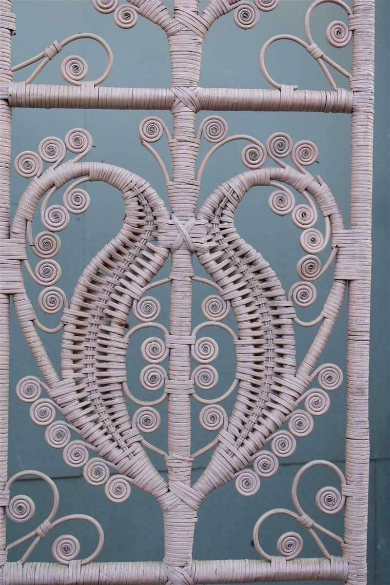 photo for sale Separè Screen In Hand Woven Bamboo Italian 1960 Pink