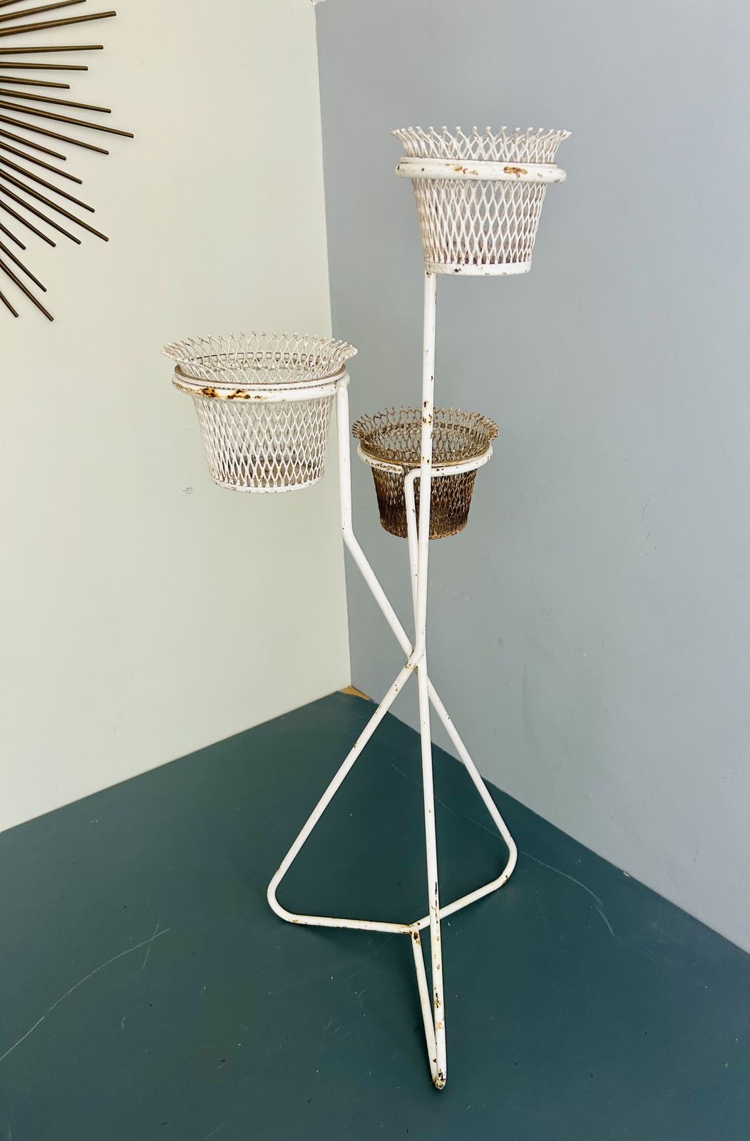 Ateliers Mathieu Matégot Triple Plant Stand Jardiniere Flower Stand Cache Pot photo for sale