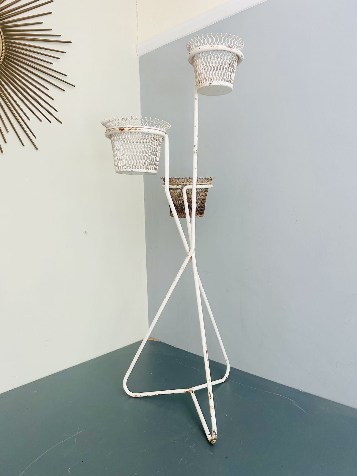Ateliers Mathieu Matégot Triple Plant Stand Jardiniere Flower Stand Cache Pot photo Garden Decor