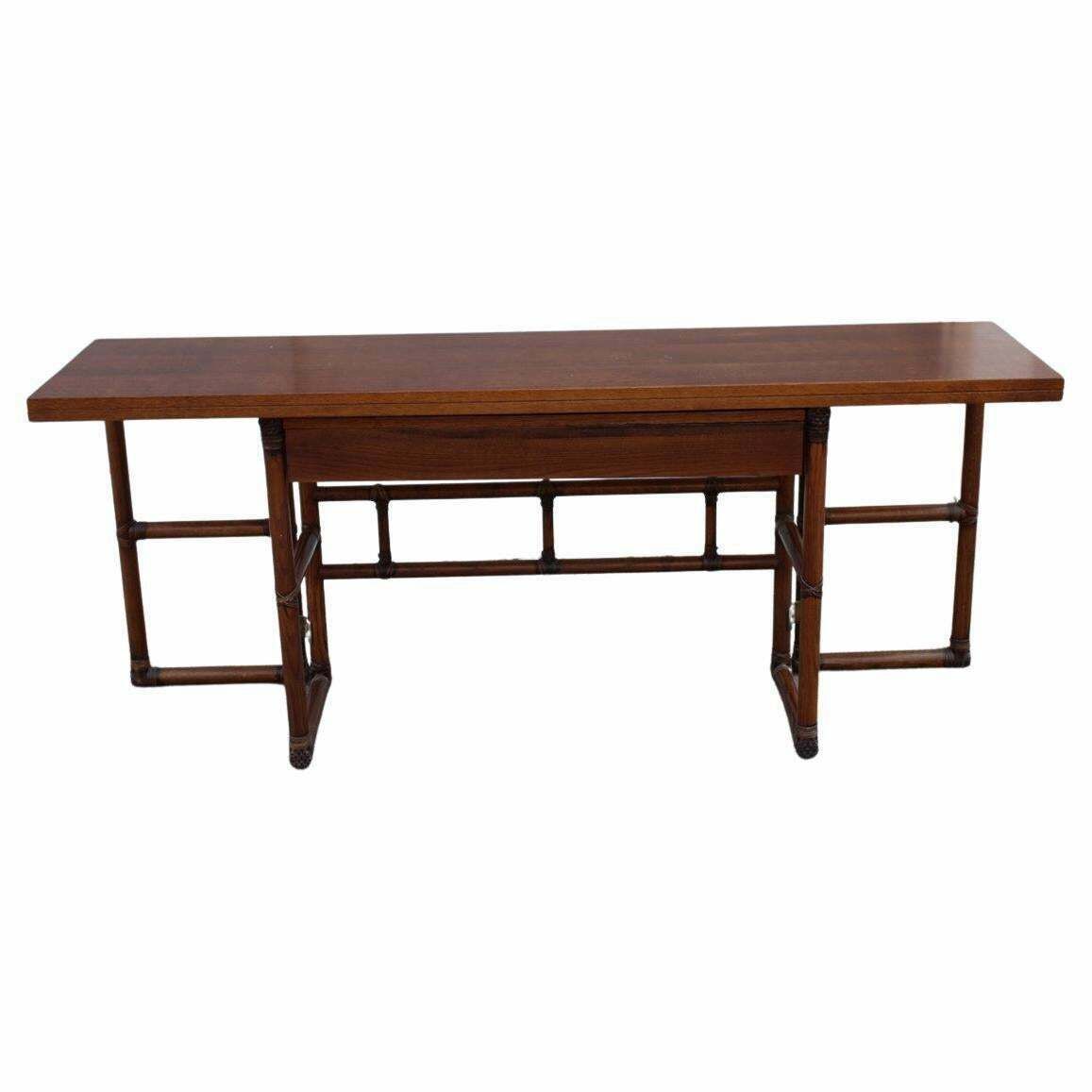 Console Table Convertible In Walnut Wood And Leather Mcguire 1970