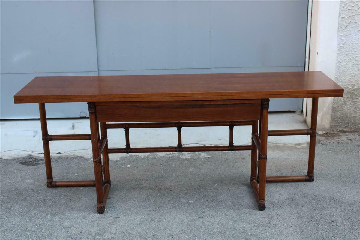 Console Table Convertible In Walnut Wood And Leather Mcguire 1970 photo furniture