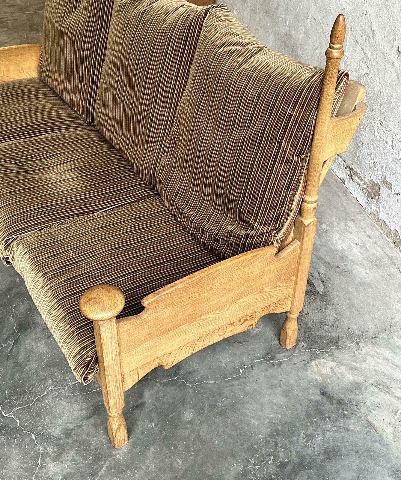 1950s Guillerme Et Chambron Inspired Brutalist Oak And Velvet Throne Like Sofa   Brutalist 3 Seater   Oak Brutalist Sofa photo buy