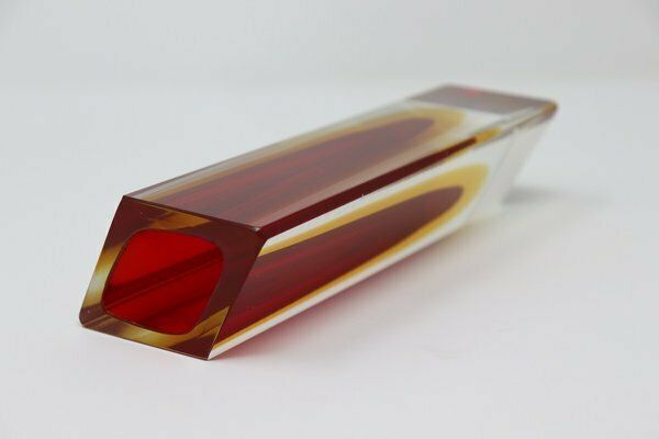 Murano Art Glass Red And Yellow Vase By Flavio Poli For A. Mandruzzato, 1970s photo for sale