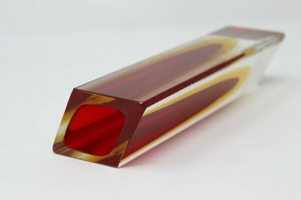 Murano Art Glass Red And Yellow Vase By Flavio Poli For A. Mandruzzato, 1970s photo vinterior