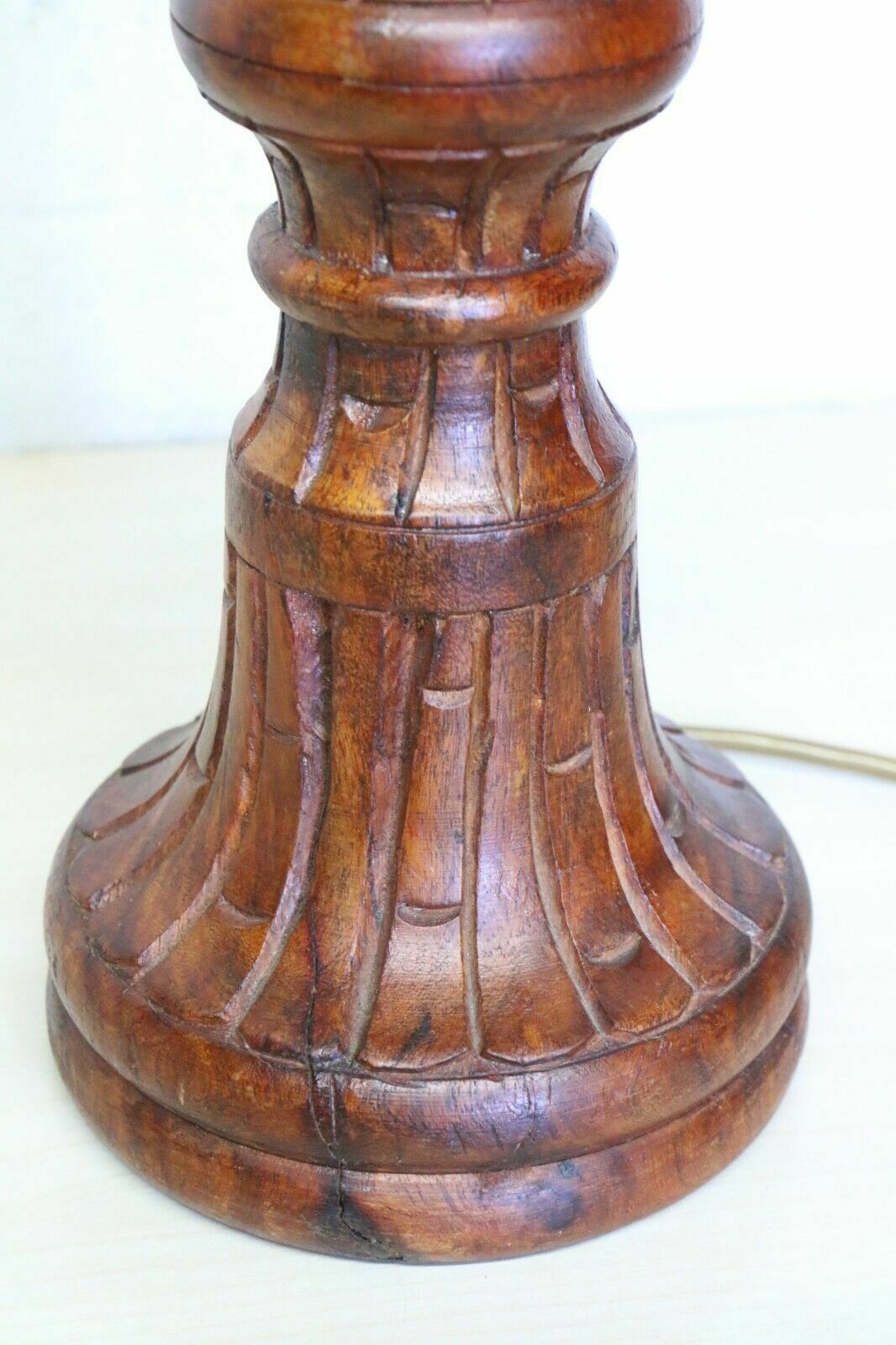 Table Lamp A Tall Vintage Ethnic Wooden Handmade Asian Lamp Antique Style Vgc photo vintage