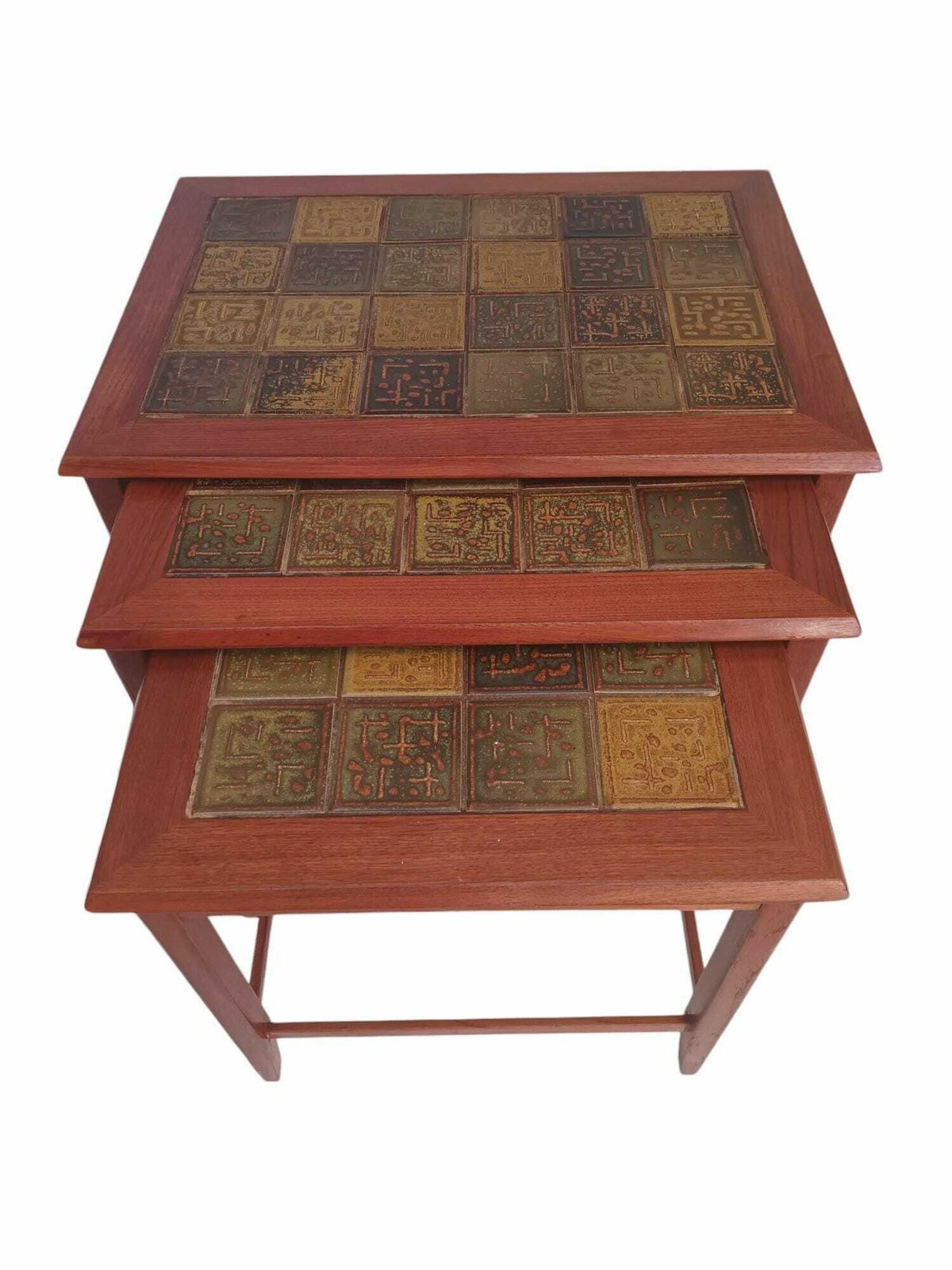 Vintage Mid Century Nest Of Tables Danish Design Nesting Tables Tiled & Teak Frame Refurbished photo for sale