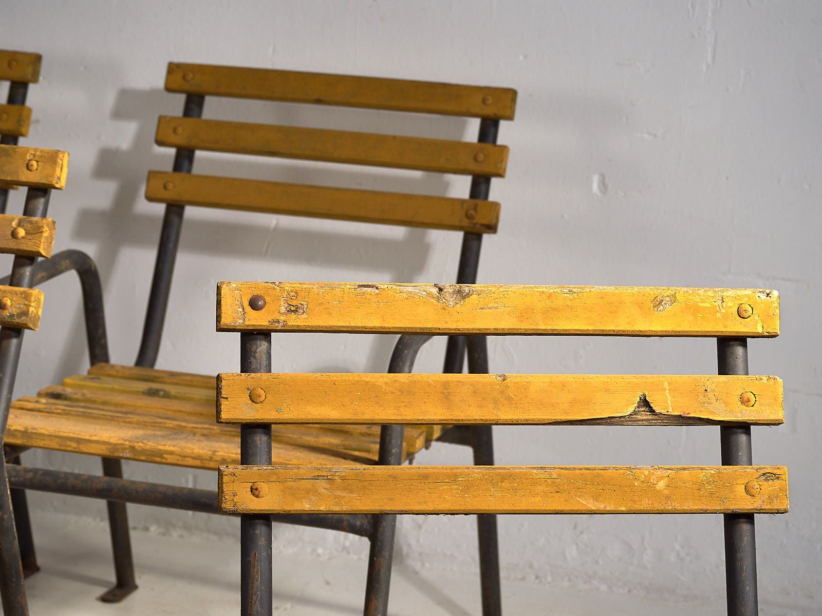 Yellow Antique Iron Garden Chairs (C.1920).Set Of 4 Pieces #39 photo furniture