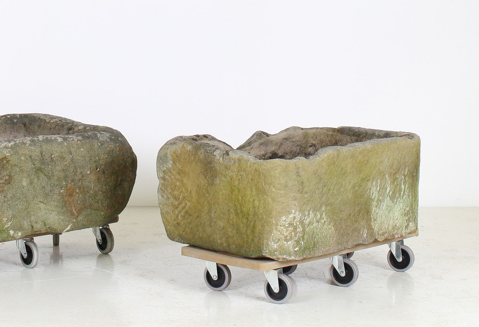 A Primitive Pair Of Stone Trough Garden Planters With Weathered Patina photo Garden Decor