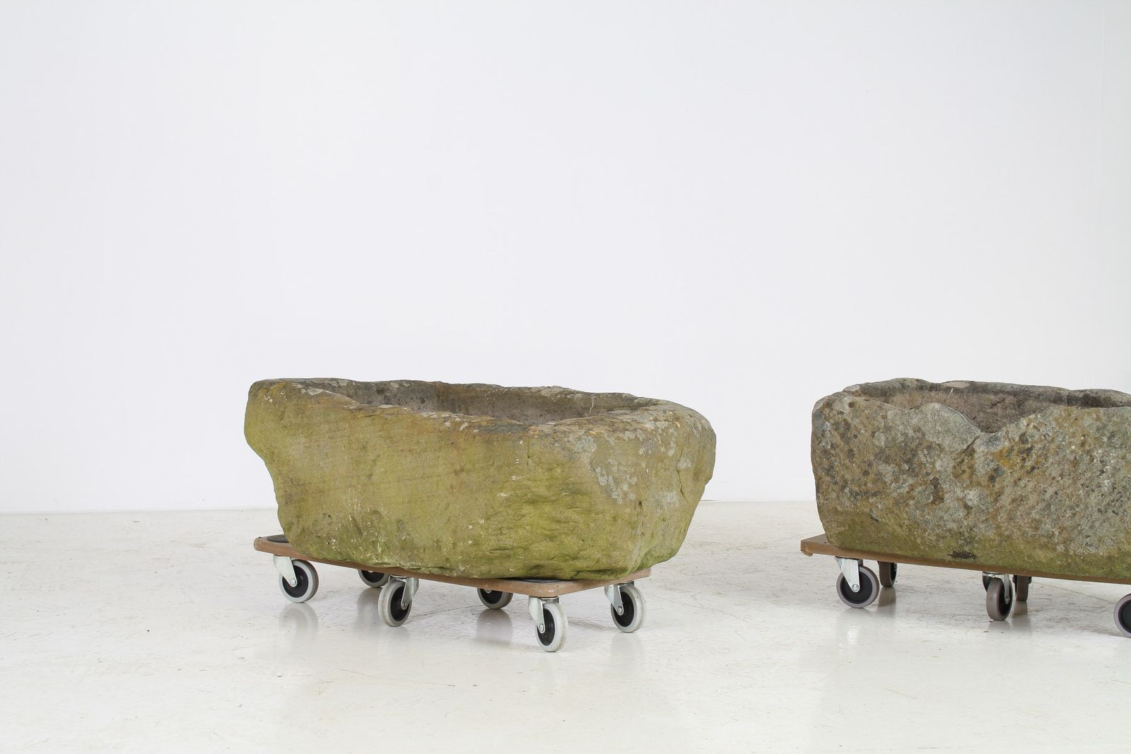 A Primitive Pair Of Stone Trough Garden Planters With Weathered Patina photo buy
